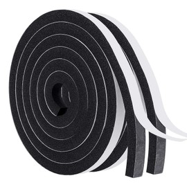 MAGZO Weather Stripping Door Seal, 1/2 Inch Wide X 1/2 Inch Thick Adhesive Foam Tape Soundproof Weatherstripping for Windows, 2 Rolls Total 13FT Black