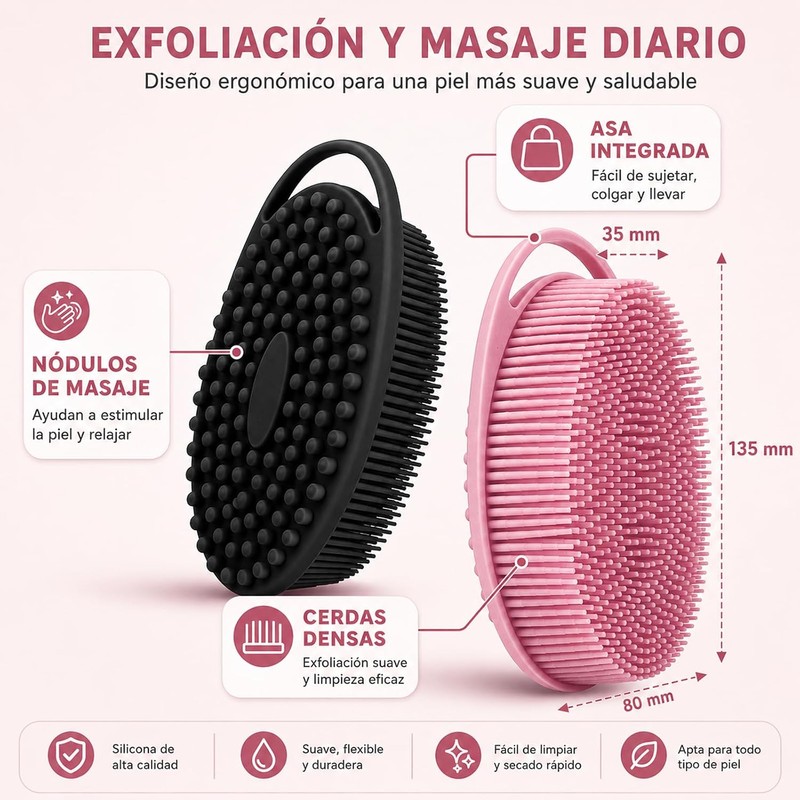 2 Piezas Cepillo Corporal de Silicona Doble Cara para Exfoliar