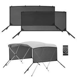 Detachable Clip in Bimini Top Mesh Sidewalls, Boat Sun Shade Universal Fit for 3 Bow Bimini Tops, with Straps Clips (Bimini Tops Not Included)
