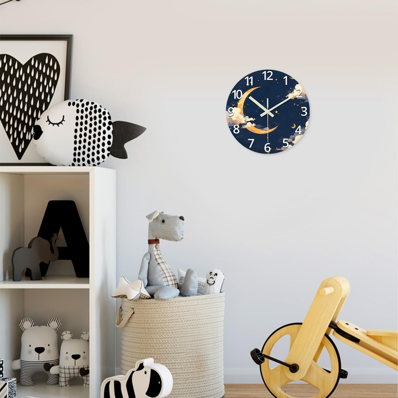 Constantplanet 14 Inch Moon Clock for Kids Bedroom Small Glow