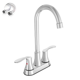 Phiestina 4 Inch Bar Sink Faucet RV Swivel 2 or 3 Hole Centerset Bath Vanity Faucet, with Water Supply line & Metal Pop-up Drain,BARTY36-11H-C