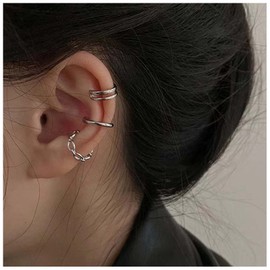 Allereya Silver Ear Cuff Earrings Fake Helix Earrings Hoop Non Piercing Earrings Cartilage Ring Earrings Helix Ear Clip Earrings Jewellery for Women and Girls, Silver