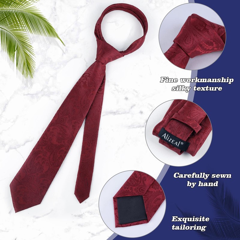 Alizeal Men's Classic Paisley Tie with Pocket Square Set, 174-Dark