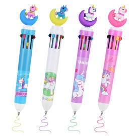 OFFCUP Multicolor Ballpoint Pen, 4pcs 10-in-1 Retractable Ballpoint Pens, 10colours Roller Ball Multicolor Pens for Office School Supplies Students Children Kids Gifts (Moon Unicorn)