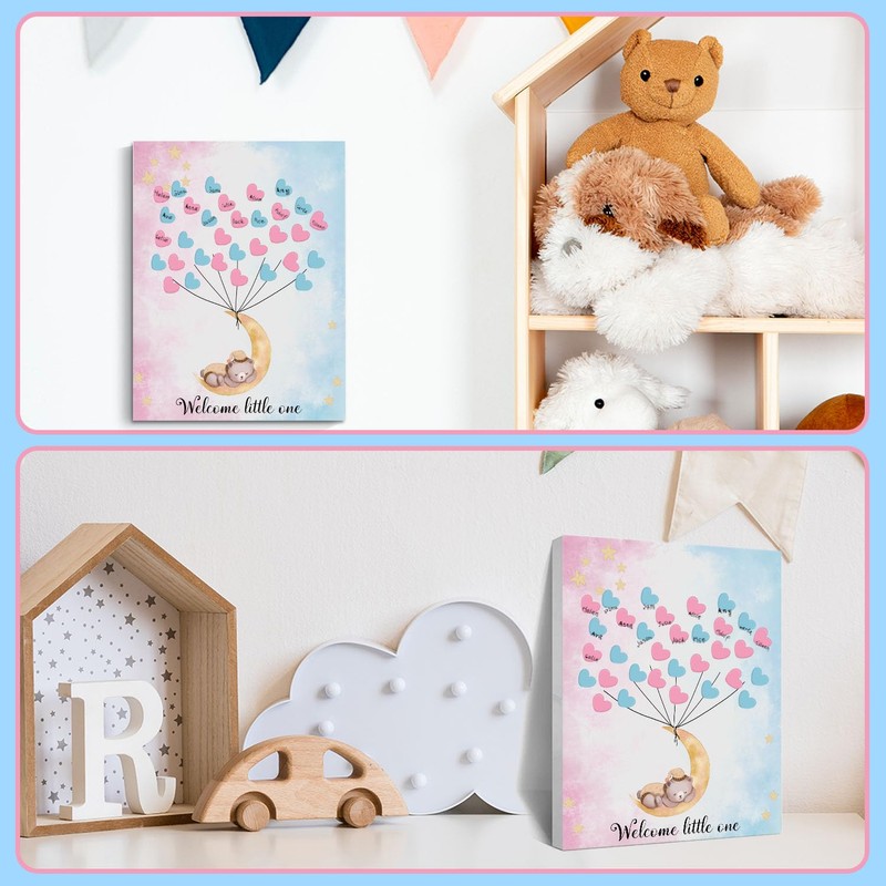 Gender Reveal Fingerprint Tree for Baby Shower, Guest Book for