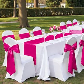 MDS Pack de 15 boda 30,5 x 274,3 cm Camino de mesa de raso para boda banquete Decoración más de 30 Color, Magenta, 1