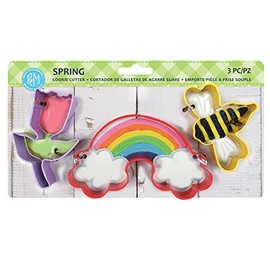 R&M Spring Cookie Cutter Gift Set. Includes Tulip Flower, Rainbow, Bumblebee, 3-Piece Set, Purple, Pink, Yellow
