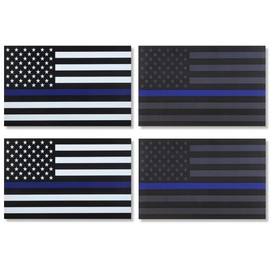 JBCD Thin Blue Line American Police Flag Magnet Decal - Honoring Law Enforcement Officers for Car Truck SUV, 4 Pack, 3x5 Inches