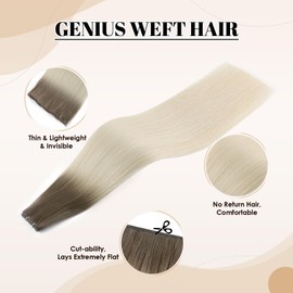 ABH AMAZINGBEAUTY HAIR Genius Weft Hair Extensions Human Hair Sew in Hair Extensions Real Human Hair Weft Extensions 50G, Golden Blonde Mixed with Platinum Blonde #T16/60A, 22 Inch
