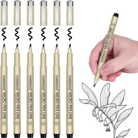 CHARSOCO 3 Micro Pen, 6 Pack Black Fine Point Pen with Waterproof Archival Ink, 3mm Fineliner Ink Pens for Artist Illustration, Sketching, Anime, Manga, Technical Drawing and Scrapbooking