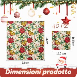 Yamobi 40 tovaglioli di carta usa e getta, 33 x 33, decorativi in carta stampata, per feste di Natale (campana colorata)