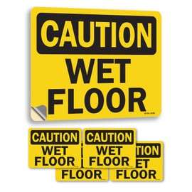 Wet Floor OSHA Caution Vinyl Decal Label 10 Inch x 7 Inch - 5 Pack