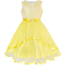 Sunny Fashion LZ64 Flower Girl Dress Yellow Belted Wedding Party Bridesmaid Size 7
