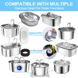 Cat Water Fountain Filter for Stainless Steel 108oz/3.2L& 67oz/2L Automatic Pet Water Dispenser Fountian Replacement Filter with Sponges