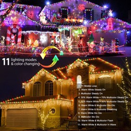 Brizled Christmas Icicle Lights, 29ft 360 LED Outdoor Icicle Lights Color Changing with Remote, 11 Function Connectable Icicle String Lights Warm White & Multicolor Icicle Lights for Xmas Home Wedding