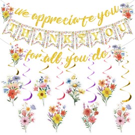 Floral We Appreciate You Banner Decorations Thank You for All You Do Banner Hanging Swirls Wildflower Employee Appreciation Decorations for Staff Teachers Nurses Doctor Professors Pastor Appreciation