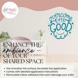 Overcome Evil with Good Religious Quote Decals for Wall - Christian Vinyl Wall Art - Quotes Wall Decor for Bedroom Bathroom Classroom - Matte Vinyl Wall Decal Sayings for Wall Décor