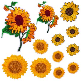 HINZIC 12Pcs Mix Sizes Sunflower Patches Yellow Daisy Embroidered Iron on Patch Spring Summer Sewing Appliques Girls Boys Clothing Backpack Jeans Hats Wedding Back to School Birthday Gift