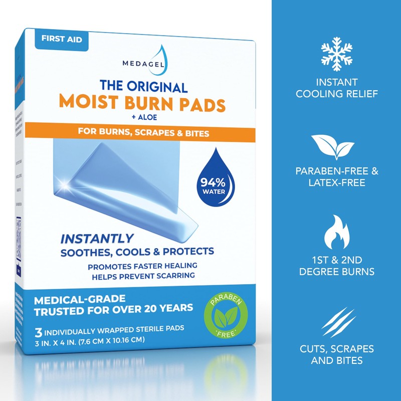 Medagel The Original Moist Burn Pad - Hydrogel Healing Pads,