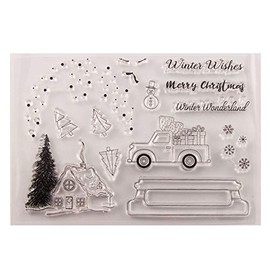 arriettycraft Merry Christmas Christmas Snowflakes Tree Winter Wonderland Clear Stamps for Christmas Cards Making Decoration and Scrapbooking Rubber Stamps for Craft