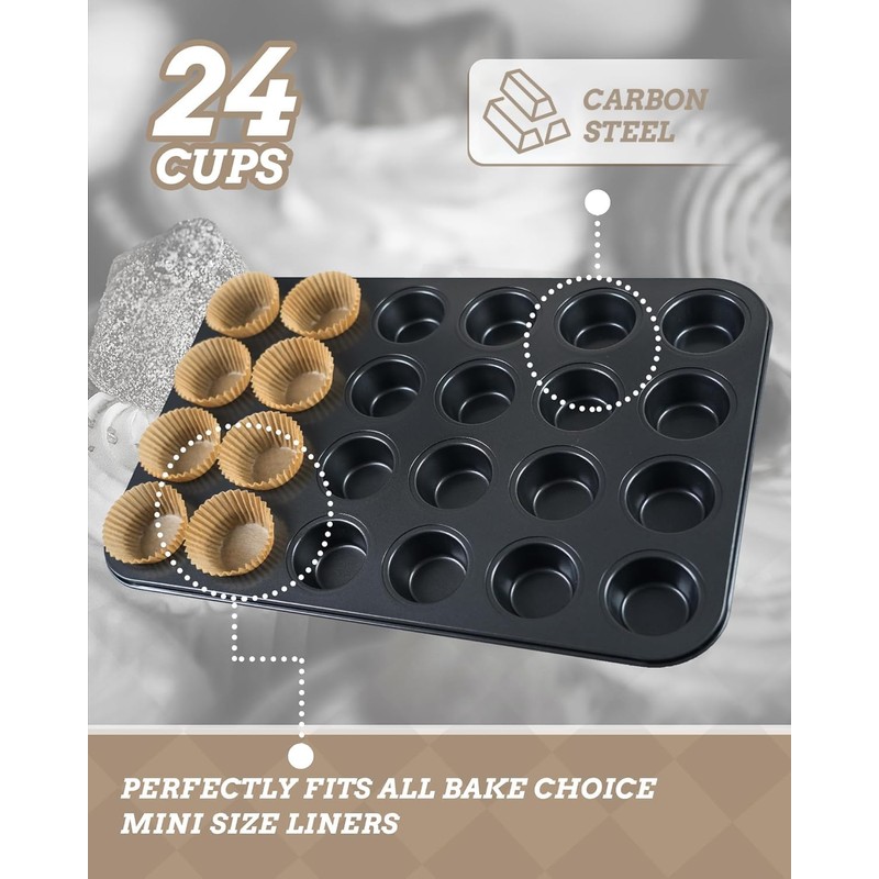 Bake Choice Mini Muffin Pan includes 200 Natural Cupcake Liners,