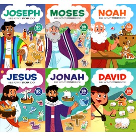 Bible Activity Jonah, Noah, Moses, Joseph, Jesus, David - Sticker Book Over 80 Stickers (Set of 6 Books)