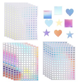 2250Pcs Self-Adhesive Mini Holographic Stickers, Sparkly Holographic Stickers for Planner, Reward, Home Decoration, DIY Projects（Stars 、Hearts、Squares）