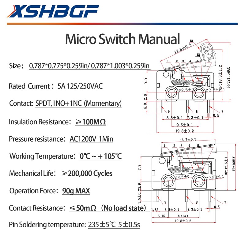 16Pcs Micro Limit Switch 125 250V AC 5A SPDT 1NO