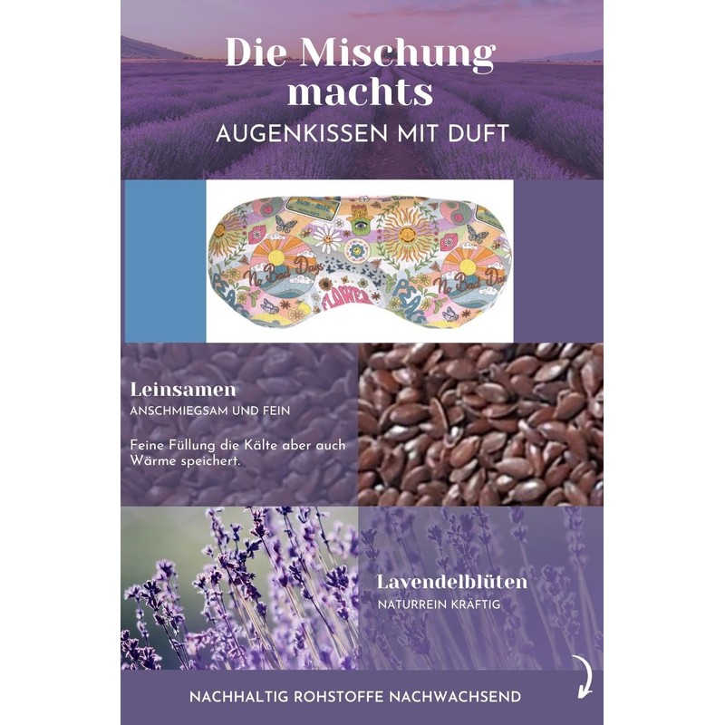 Organic Eye Pillow Lavender & Linseed "Flower-Power" for Relaxation, Cooling,