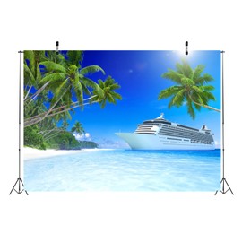 CORFOTO 6x4ft Cruise Ship Backdrop Palm Trees Tropical Beach Ocean Photography Background Summer Holiday Cruise Theme Party Decorations Travel Themed Party Supplies Pictures Photo Booth Props Fabric
