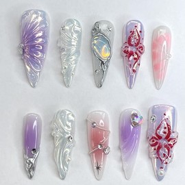 Mystic Bloom, Stiletto Nails, Handmade Nail Set, Size S