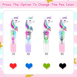 Unicorn Ballpoint Pens 12 Pieces Mini Unicorn Multicolored Pens Gel Pens Unicorn Party Favors for Girl Birthday Valentine 0.5 mm 4-in-1 Liquid Ink Pens Gift Pens Set for Kids Office School Supplies