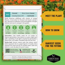 Butterfly Milkweed Seeds for Planting with Instructions to Grow Asclepias Tuberosa - Attract Butterflies & Help Conservation - Non-GMO Heirloom Open-Pollinated - Survival Garden Seeds (1 Pack)