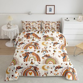 Erosebridal Girls Rainbow Comforter Set Twin Boho Butterfly Kids Bedding Set Bohemian Flowers Floral Leaves Quilt Set Moon Dream Catcher Bed Set Orange Tribal Exotic Style Room Decor 1 Pillow Case