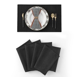 NATUS WEAVER Set of 4 Placemats Heat Resistant Dining Table Place Mats Kitchen Table Mats, Black