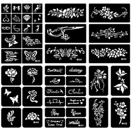 Butterfly and Floral Henna Tattoo Stencil Kit - 6 Sheets, Temporary Stencils Set for Kids, Teens, and Adults - Ideal for Temporary Tattoos, Airbrush, and Henna