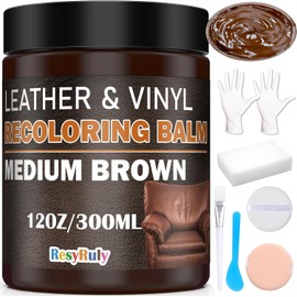 Leather Recoloring Balm Medium Brown Dye Vinyl Car Interior Boat Seat Paint Crafts Furniture Couch Recliner Chair Boot Jacket Shoe Bag Purse Belt Color Restorer Fading Stain Scratch Remover Repair