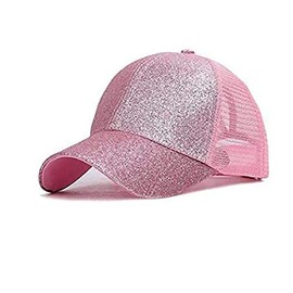 Girls Baseball Hats Kids Trucker Caps Glitter Ponytail Hats Adjustable Baseball Cap Shiny Little Girls Tennis Hat Cap Dad Hat Ponycaps Snapback Cap Summer Sports Hiking Hat Sun Visor Hats (Pink)