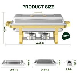 IMACONE Chafing Dish Buffet Sets of 4, 8QT Stainless Steel Rectangular Chafers and Buffet Warmer Sets for Catering, with Food & Water Pan, Lid, Gold Foldable Frame, Fuel Holder for Event Party Holiday