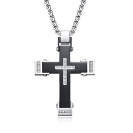 Oskani Cross Necklace for Men Stainless Steel Crucifix Cubic Zirconia Pendant with Chain White Gold Jewelry