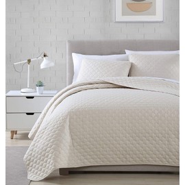 Chezmoi Collection Thea 3-Piece Geometric Quatrefoil Pattern Oversized Bedspread Quilt Set (King, Beige)