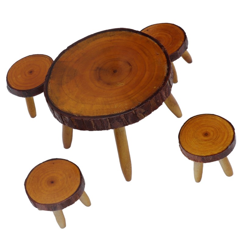 Dollhouse Wood Round Dining Table Chair Mini Miniature Dollhouse Furniture
