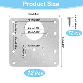Pack of 12 Hinge Repair Plate with Hole, Kitchen Hinge Repair Plates Stainless Steel with 72 Screws, Door Hinge Repair Plate, Cabinet Hinge Repair Kit for Furniture Drawer Window