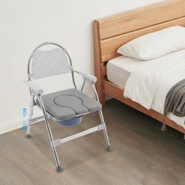 LyeXD Folding Bedside Commode Chair for Elderly, 4 in 1 Height Adjustable Bedside Toilet with Arms and Back, Adults Potty Chair for Seniors Elderly Disabled Holds Up to 330 lbs (Gray)