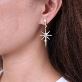 Yheakne Boho Crystal Starburst Drop Earrings Gold Northstar Dangle Earrings Vintage Cz Sword Stud Earrings Long Rhinestone Starburst Earrings Jewelry for Women