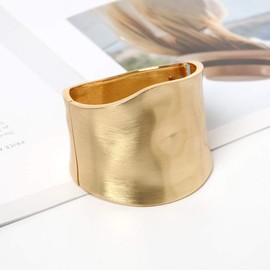 COLORFUL BLING Gold Tone Wide Chunky Bangle Bracelet for Women Polished Frosted Irregular Twist Grooved Cuff Bangle Simple exaggerated Wrist Statement Jewelry-irregular