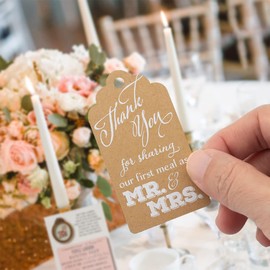 Summer-Ray 50pcs Thank You for Sharing Our First Meal as Mr & Mrs White Ink on Kraft Wedding Favor Gift Tags (Brown Kraft)
