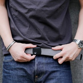Gebert YKK Black Buckle Stretch Belt, Made in Japan, 3 Sizes, Kids, Long Size, 55.1 inches (140 cm), Stretch Cloth Belt, Solid Color, GI Belt, heathered grey