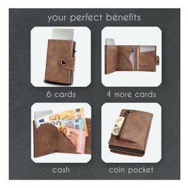 slimfin® Slim Wallet Maxi mit Münzfach - Kartenetui - Geldbeutel Herren - Geldbörse - Portemonnaie - Portmonee - Card Holder klein/Mini mit RFID Schutz - Unisex - Braun