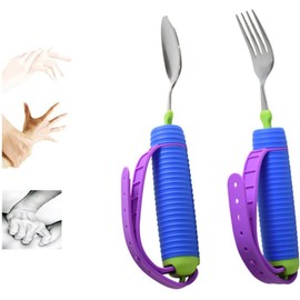 JHNGYJY Adaptive Utensils Set for Elderly and Disabled - 360° Rotating Fork and Spoon with Adjustable Silicone Strap and Non-Slip Handle - Weighted Dining Aids for Independent Eating